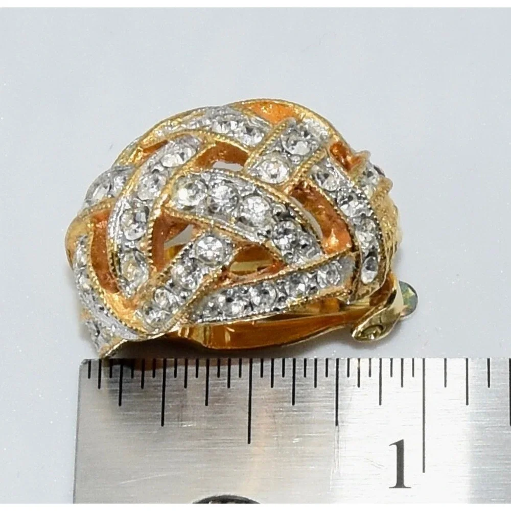 KJL KENNETH JAY LANE Gold ToneRhinestone Dome Clip Earrings - Picture 9 of 9